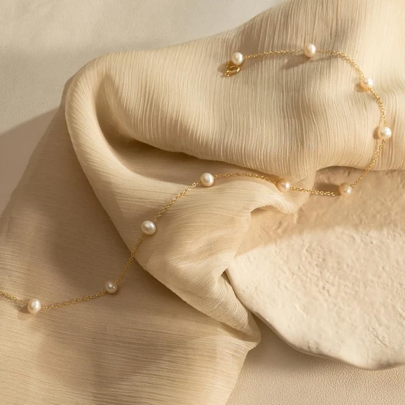 Dainty Gold Pearl Necklaces for Women,Smilebelle Daisy Pearl Necklace Single Simple White Pearls Choker Necklaces Handmade Pearl Jewelry Bridesmaid Gifts - Image 6
