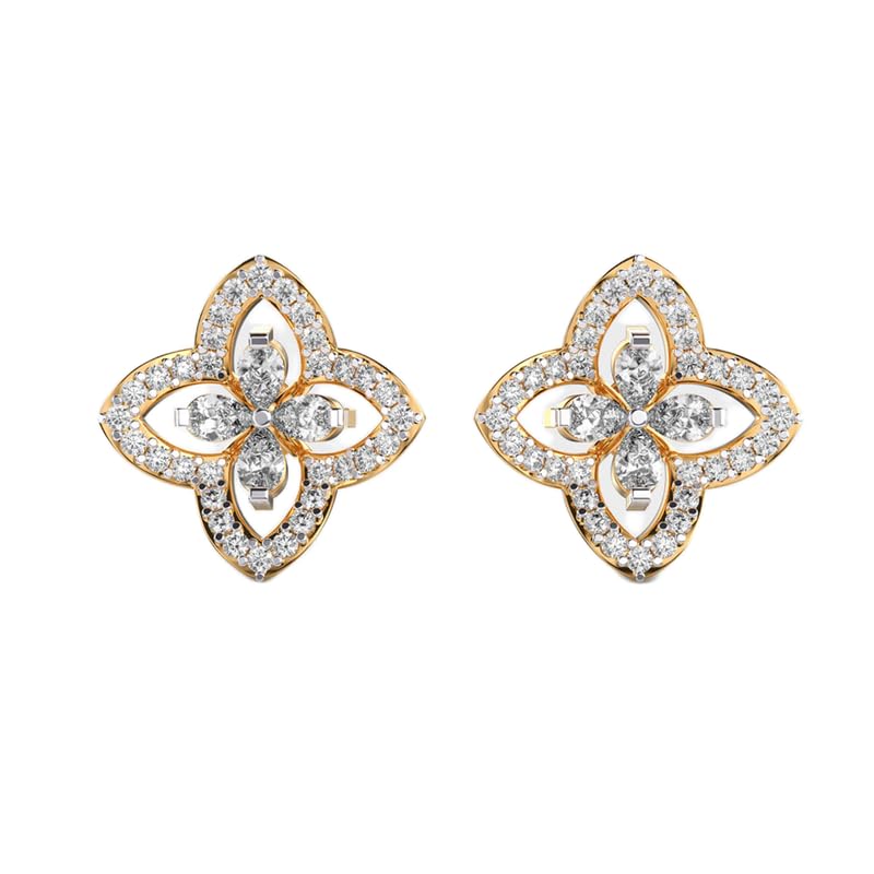 Clous d'oreilles argent poire et ronde plaqué or avec 72 pierres de luxe