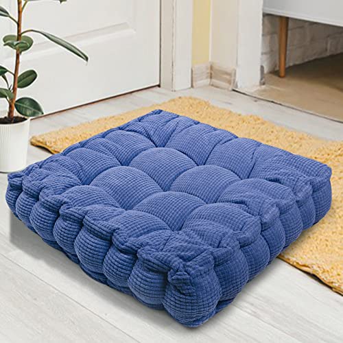 Gehibao Square Chair Pad Floor Cushion, Floor Pillow Thick Tufted Pillow With Ruffled Edges, Suitable For Dining Chairs Living Room Balcony Bedroom Sofa Outdoor, Grey Blue 20" X 20" #TOP22