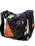 Elements of Nature Bohemian Hand-Stitched Hippie Hippy Shoulder Crossbody Monk Handbag in Black Larg