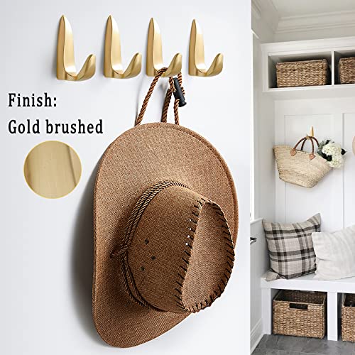Fymf-Home Gold Coat Hooks Wall Hook 4 Pack Hooks For Hanging Heavy Duty Wall Mounted Brushed Gold Towel Hooks For Bathroom Wall Kitchen Garage Entryway Home Hotel #TOP3