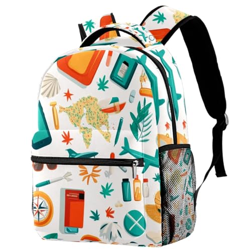 Sac à dos de campus de voyage rétro multicolore d'école avec porte-bouteille