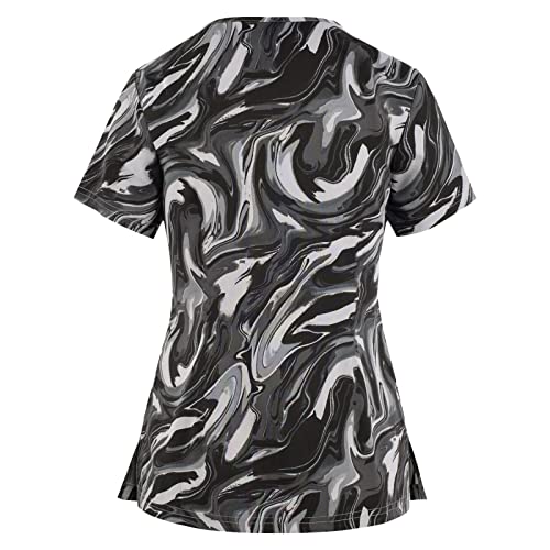 OIOLOYJM Printed Scrub Tops Women V Neck Short Sleeve Plus Size Scrubs for Womens Nursing Uniforms Shirts with Pockets
