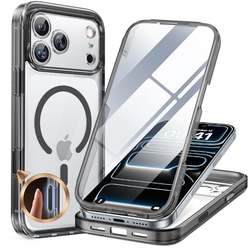 Image of Miracase for iPhone 17 Pro Max Case 6.9 inch Full-Body Phone Case with Built-in Glass Screen Protector& Full Camera Protector,[Magnetic with MagSafe] Drop Proof 17 ProMax Cover, Clear Black