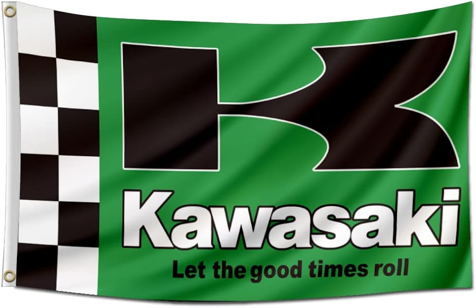 Kawasaki Flag Motorcycle Racing Banner 3x5 Feet with 2
