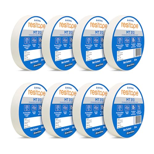 Image of RESITAPE Astral MT (313) Paper Tape | 18 mm x 20 mtr | Pack of 8 | Eco-friendly | Easy-tear Masking Tape, Long Holding Time | Residue-free Removal | Multi-surface Use