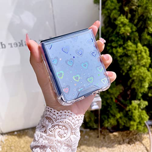 Shinymore Galaxy Z Flip 4 Love Heart Case, Cute Clear Laser Glitter Silicone Holographic Love Heart Pattern Slim Protective Shockproof Girls Women Case For Samsung Galaxy Z Flip 4 #TOP4