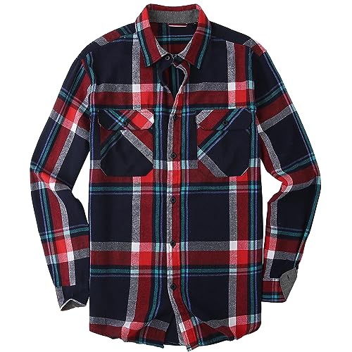 Image of WARHORSEE Flannel Shirt for Men Long Sleeve Button Down Plaid Shirts | Soft Cotton Blend for Multi-season Wear, Lightweight yet Warm, Dual buttoned storage pockets, Machine Washable Easy Care