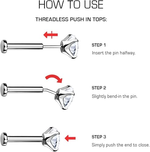 Miniatura 7 de ZS 12 anillos de labio Pushin de 16G, joyería de acero inoxidable Medusa, 0.079 in, 0.118 in, 0.157 in, circonita cúbica, piercing para mujeres y