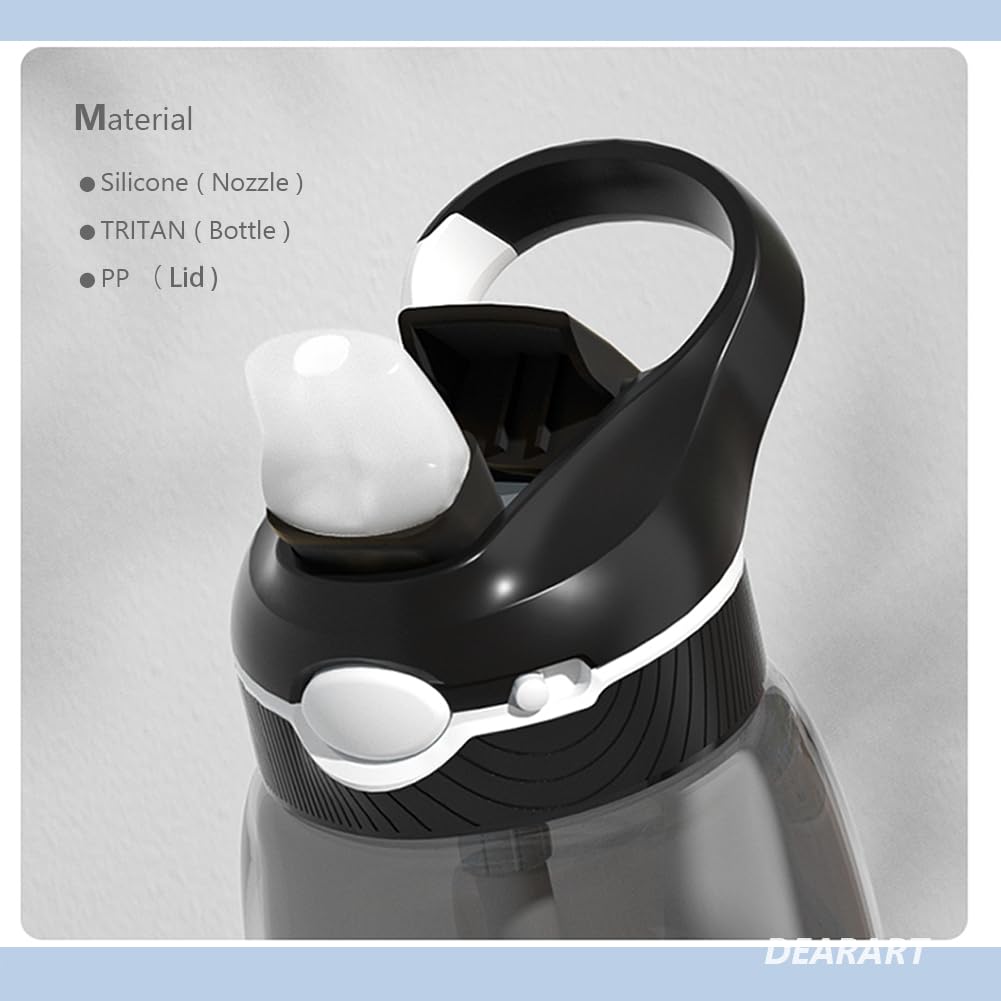 DEARART pack de 2 bouteilles d'eau de paille de 750ml sans Bisphénol a flip - up transparent avec poignée pour une portabilité facile pour la maison/bureau/voyage/école, Bleu clair & noir