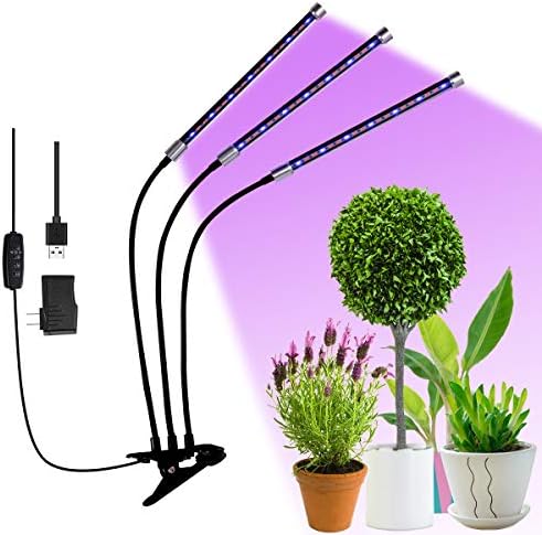 Hotec LED Plant Grow Lights for Indoor Plants with Timer, 27W Three Head Gooseneck Plant Lights with 8 Levels Dimming, Auto ON/Off
