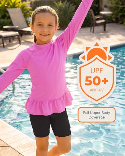 Image of City Threads Girls Long Sleeve Rashguard UPF 50+ Made in USA, Girls' Rash Guard Shirts with Sun Protection