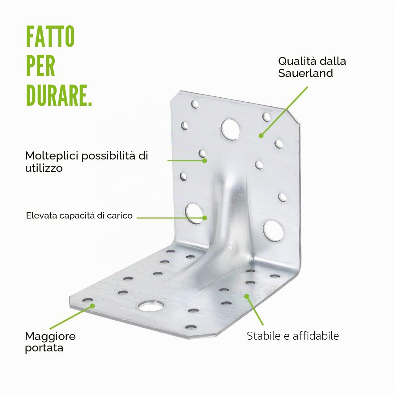 Alberts 867560 Squadretta di giunzione angolare rinforzata con nervatura di rinforzo, zincata con procedimento Sendzimir, 150 x 150 x 65 mm, Set da 25