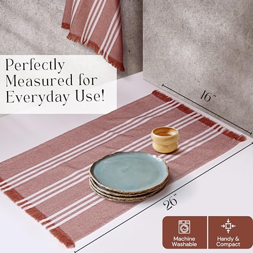 Image of Stripe Kitchen Dish Towels 4 Pack, 16x26 Inches, Quick Drying Cloths, 100% Cotton, Absorbent Wash Rags, Washable and Reusable, Cleaning Towels for Dishes, Everyday Drying Use - Rust