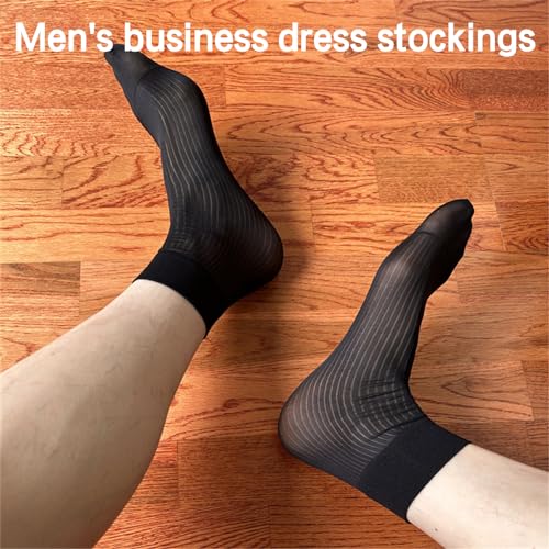Mens Nylon Sheer Suit Socks Business Dress Socks Elastic Thin Striped See Through Formal Dress Short Tube Ankle Socks4