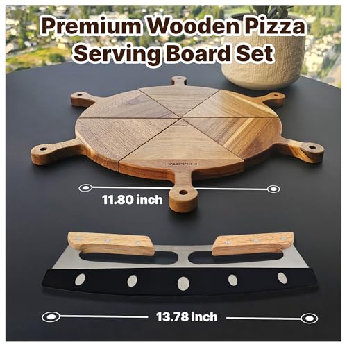 Set de 6 Piezas Tabla de Pizza de Madera con Cuchilla miniatura 3