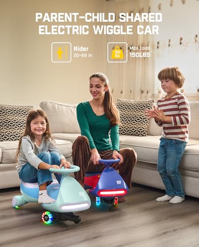 FanttikRide N7 Pro Electric Wiggle Car with Pedal, Rechargeable Battery, CyberWiggle, 2 in 1 Swing Car, 2 Speed, Anti-Rollover, Flashing Wheels, Bluetooth, for Ages 3 and Up, 150 Lbs, Glacier Blue