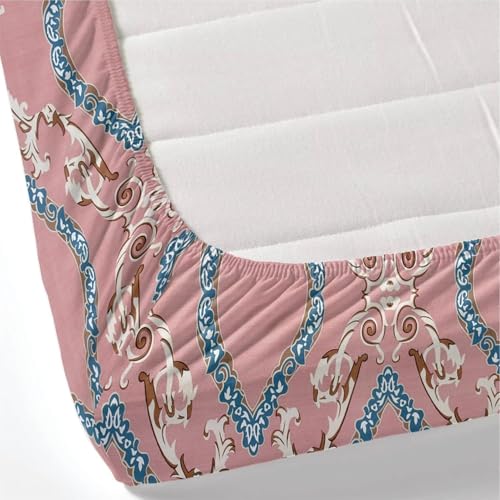 Image of 380 TC Premium Glace Cotton Elastic Fitted Bedsheet King Size with 2 Pillow Covers King Size | Double Bed with All Around Elastic (Pink, Fitted Queen-60x78)