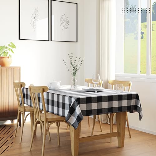 Image of Encasa XO Cotton Rectangular Table Cloth for 4 to 6 Seater | (140x180 cm) | Buffalo Black Checks | Dining Tablecloth for Decoration