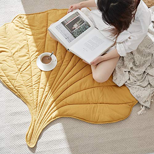 BBAUER Vloerkleed Nordic Leaf tapijt zachte katoenen vloermat tapijten baby kinderen slaapkamer kinderkamer decor tapijt deken woonkamer (kleur: groen) - Afbeelding 3