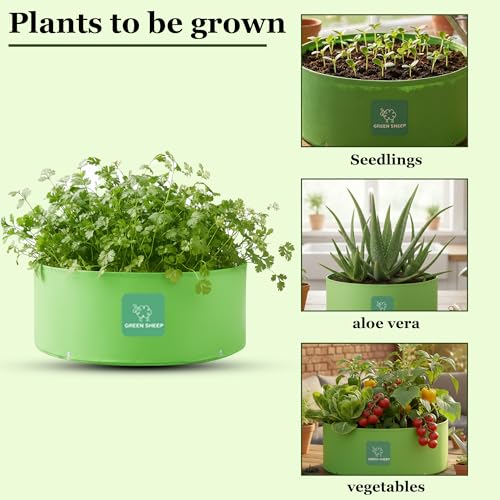 Image of GREENSHEEP HDPE Grow Bag Heavy Duty 260 GSM Round Plants Flower Growing Bags Floor Standing Mount Type for Home Garden Balcony Terrace Kitchen Nursery (Green, 18x9 inch, Pack of 3)