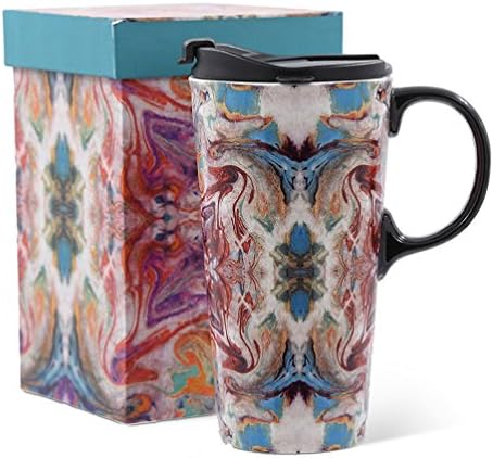 Topadorn Tall Ceramic Travel Mug with Sealed Lid Coffee Cup with Gift Box, 17oz. Colouration