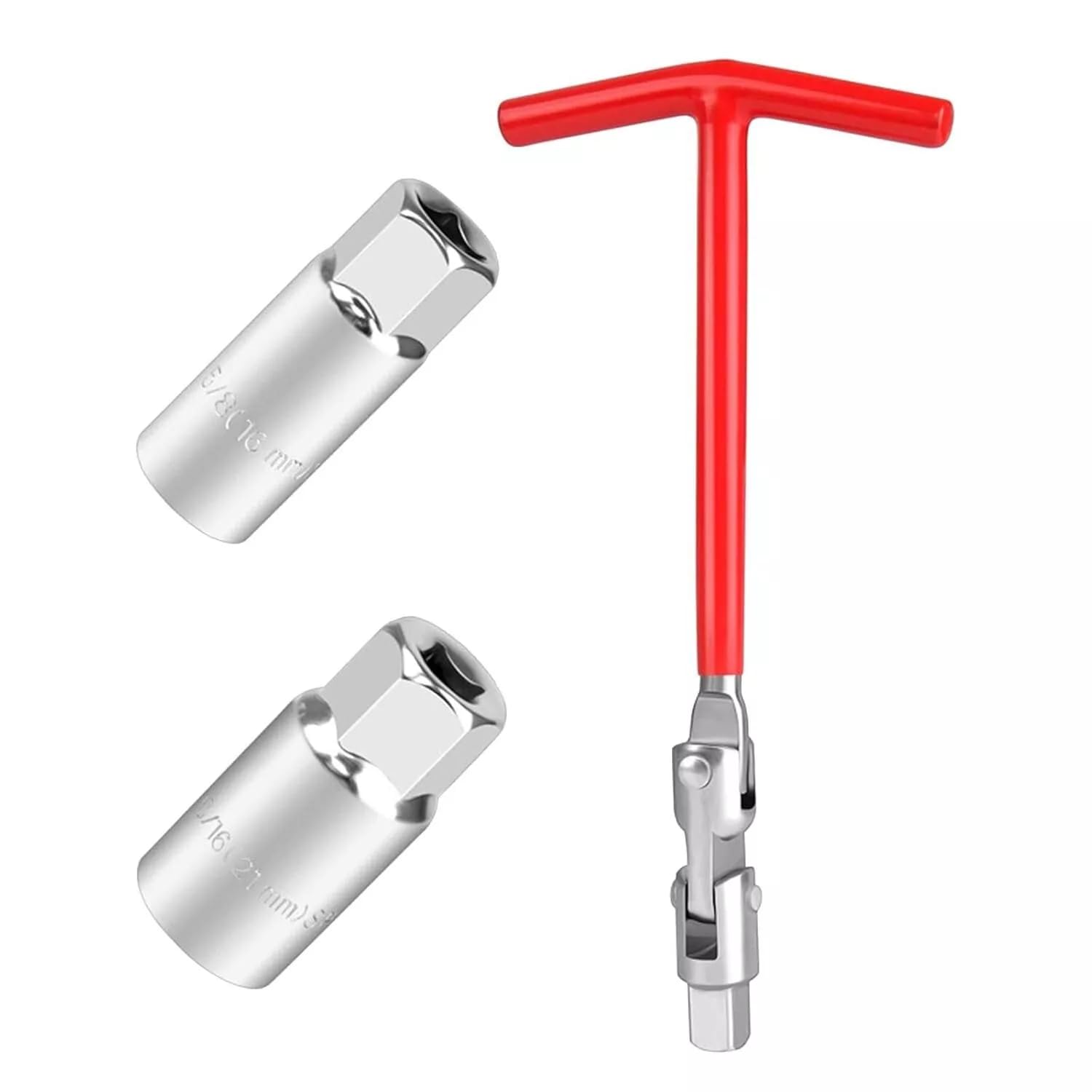 Crozgan Red Spark Plug Tool Set T- Spark Plug Socket Wrench Spark Plug Removal Tool Steel Spark Plug Spanner For Car Repair 16Mm 21Mm