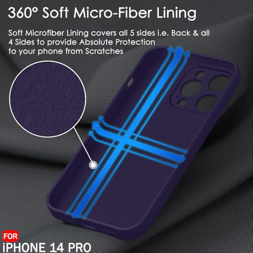 Image of TheGiftKart Liquid Silicone Back Cover Case for iPhone 14 PRO | Soft Micro-Fibre Lining Inside | Camera & Screen Protection | Shockproof Back Case Cover for iPhone 14 Pro (Silicone, Dark Purple)