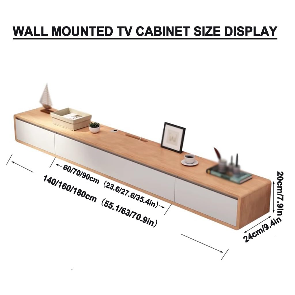 Soporte De Televisión Flotante, Gabinete De Televisión Montado En La Pared, Consola De Medios De Entretenimiento, Estante Flotante con Puerta, para Trasteros (Color : B, S : 180cm)