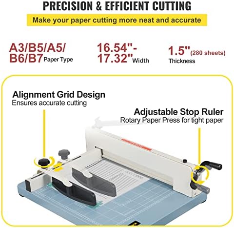 VEVOR Industrial Paper Cutter A3 Heavy Duty Paper Cutter 17 Inch Paper Cutter Heavy Duty 500 Sheets Paper Guillotine with Clear Cutting Guide Grids for Offices, Schools, Businesses and Printing Shops
