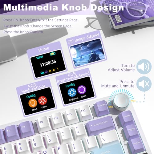 Image of ATTACK SHARK Ajazz AK820Pro Mechanical Keyboard with Spiral Cable, Bluetooth 5.1 /USB-C /2.4G 75% Wireless Gaming Keyboard, Screen and Smart TFT Button, Joint Mounted Baclit PBT RGB Keys