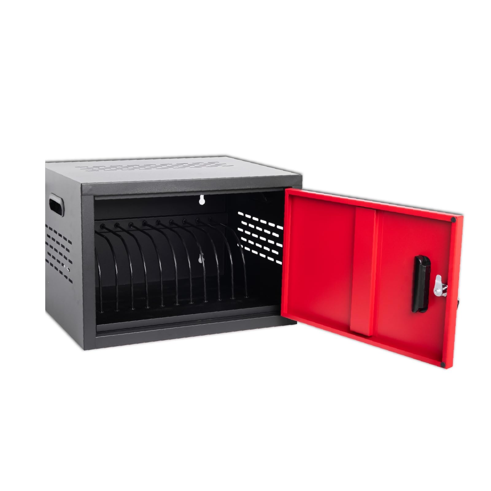 VOOTOLOVER 12 Bay Charging Cabinet for Laptop/Chromebook, Black Locking Charging Station with 12-Outlet Strip, Cable Clips, Grommet Holes & Wall-Mount