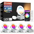 Lumary 4 Pack Smart Gimbal Recessed Lighting 4 Inch Max, 2.4GHz Wi-Fi Led Recessed Lights, CCT 2700K-6500K & RGB Downlight, Canless Color Changing Lights, Works with Alexa Google, 9W 780lm CRI 90 FCC