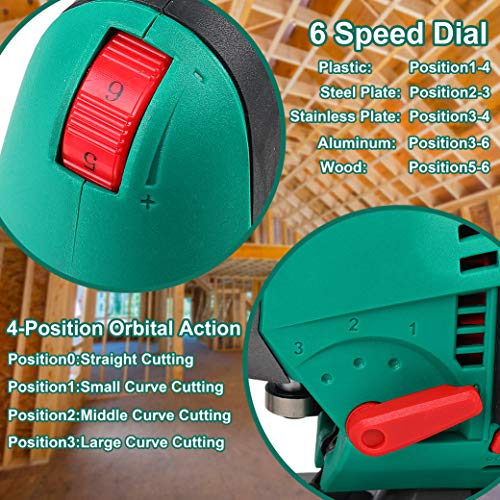 Jigsaw, 6.7A Hychika Jig Saw 800-3000Spm With 6 Variable Speeds, 4 Orbital Sets, Bevel Angle 45°, 6Pcs Blades, Pure Copper Motor, Laser Guide, Carrying Case Wood Metal Plastic Cutting #TOP1