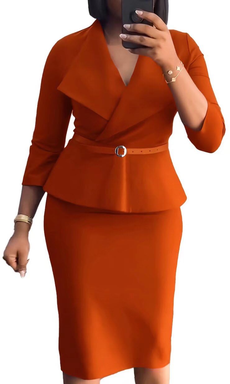 Womens Lapel Neck Blazer Ruffled Dress Business Pleated Dress Pencil Dresses