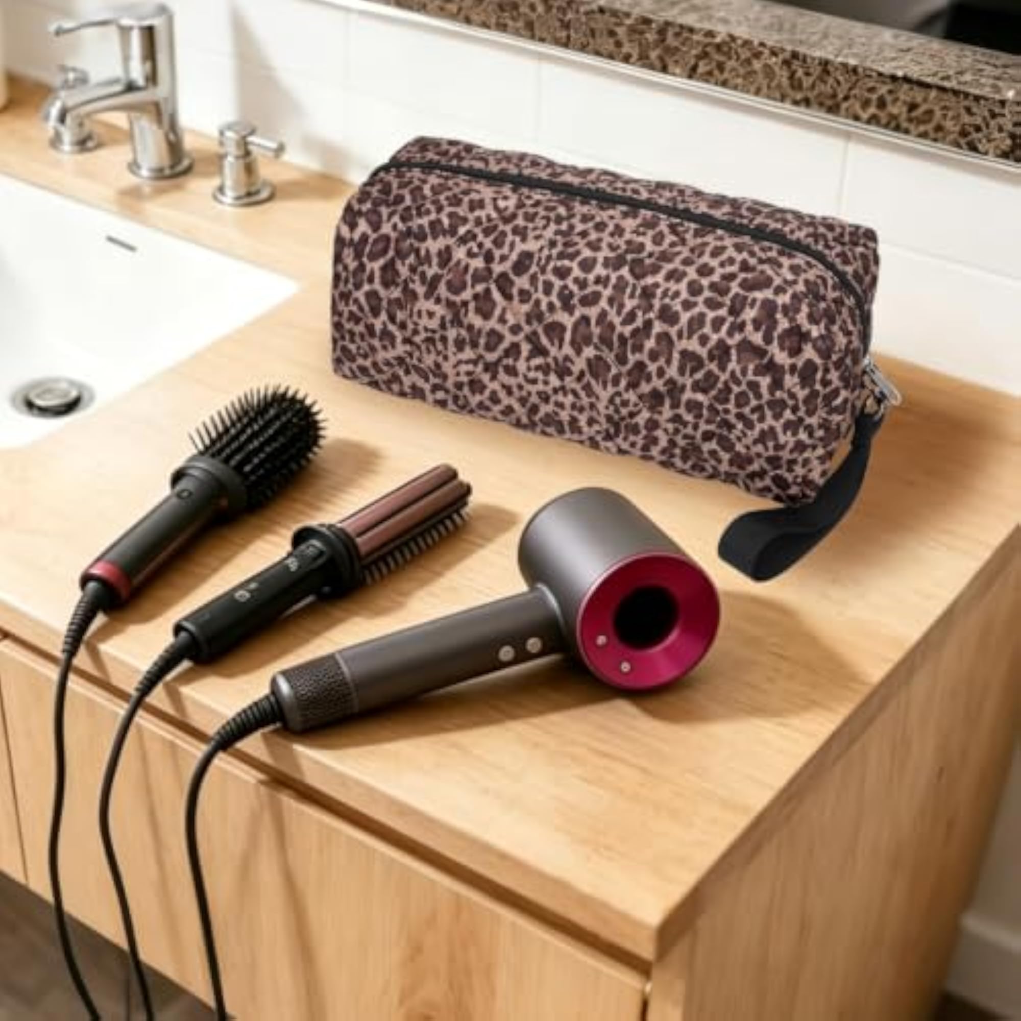 Hair Tool Organiser Travel Bag, Leopard Print