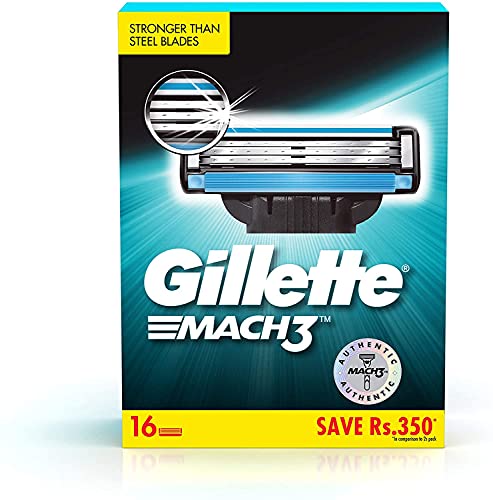 Image of Gillette Fusion Manual Razor, 1 Pc & Mach 3 Shaving Blades- Pack of 16 (Cartridges), For Men