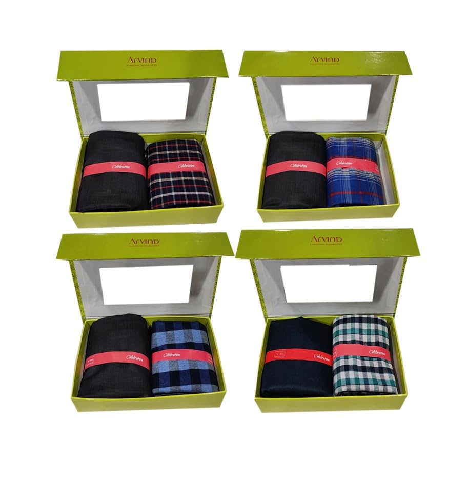 arvind Celebration Premium Gift Box Set, Cotton Fabric, Checkered Pattern, 2-Piece Collection (PACK OF 04)-picture-30