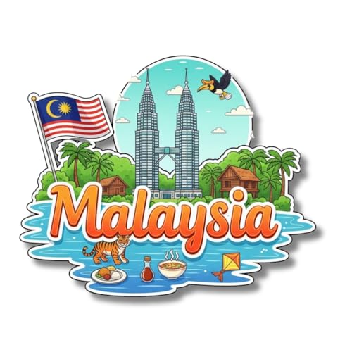 Image of Premium Laser Cut MDF Fridge Magnet for Home Decor, Vibrant Layered Travel Artwork Souvenir Gift with Strong Magnetic Hold, Refrigerator Decoration for Kitchen & Office - Malaysia