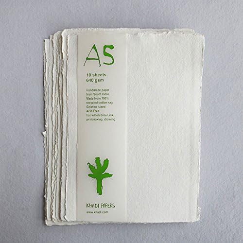 White Raglan Paper Khadi : White Rag Paper : 640gsm : Rough : 15x21cm : Pack of 10 Sheets ...