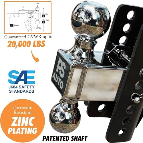 Image of Adjustable Gooseneck Drawbar Trailer Hitch - 20,000 LBS, Fits 2 and 2-5 /16 Inch Balls, US Gov Tested & Certified, Gooseneck Trailer Hitch Adapter for RV Towing, Motorcycles & Powersports