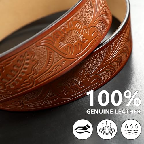 JIMJOY Men's Western Leather Belt Cowboy Belts for Men Big Engraved Buckle Belts2