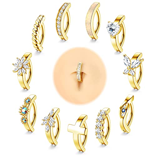 Adramata 12 Pcs 14G Piercing Ombligo Acero Quirurgico Clicker Piercing Ombligo Mariposa Mal de Ojo Piercing Ombligo Aro Plata Piercing Ombligo Colgante Corporal Piercing Joyas para Mujer