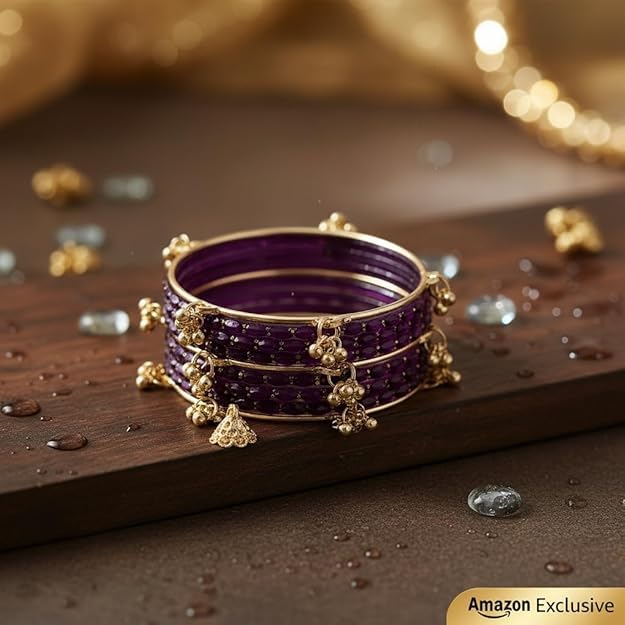 Image of Kashmiri Ghangharoo Glass Bangle Set for Women| Light Weight Bangles | Traditional Transparent Fancy Glass Chudi Set for Wedding, Party(Set Of 18)