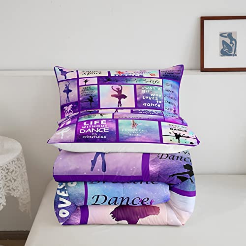 Gymnastic Dance Lovers Comforter Set Full Size,Ballet Spin Feminine Bedding Set For Kids Girls Women Home Room Decor,Check Splicing Fashion Down Comforter,Purple Dreamy Duvet Insert,2 Pillowcases #TOP4