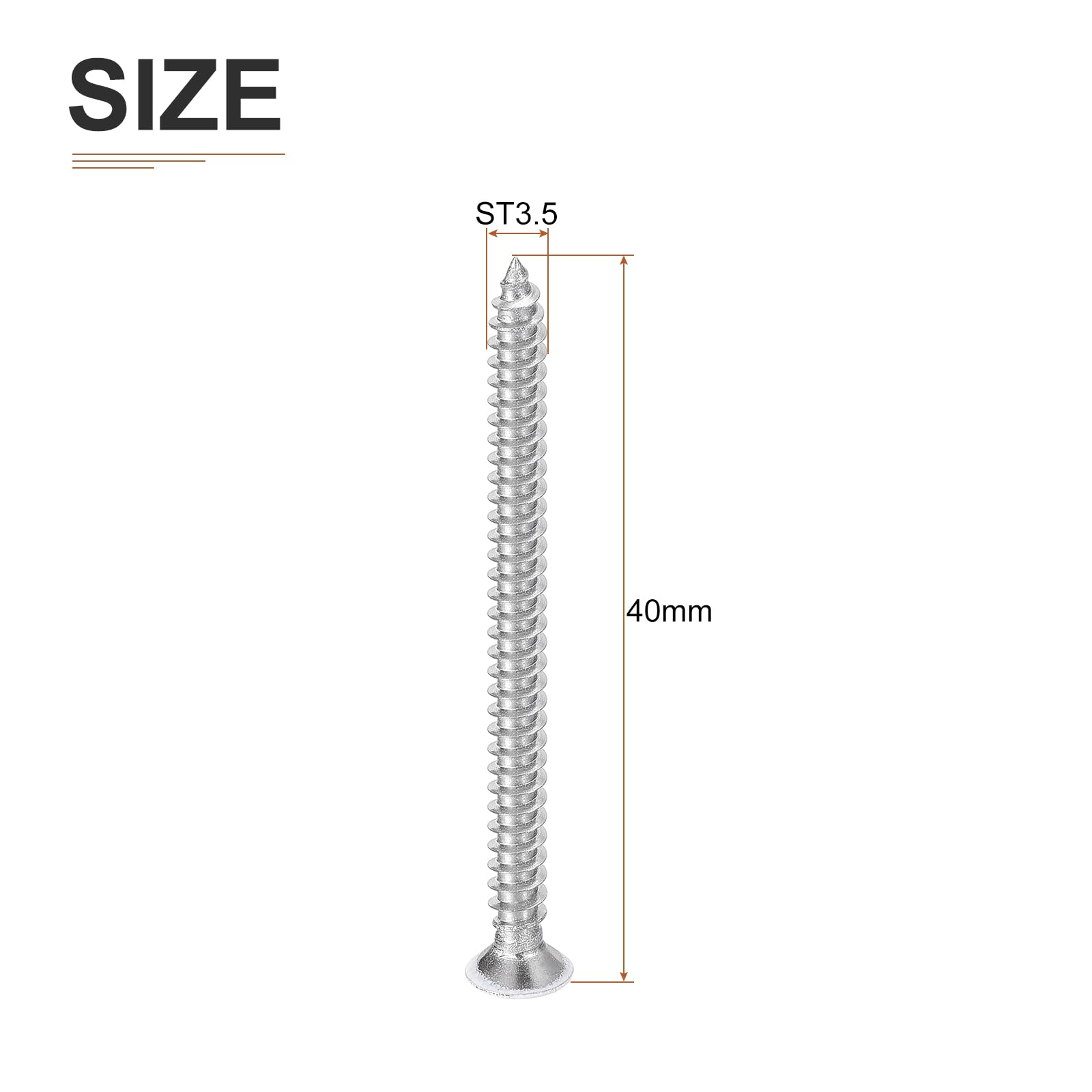 DTGN 25Pcs ST3.5x40mm Flat Head Wood Screws, 304 Stainless Steel White Phillips Self Tapping Screws - Image 2