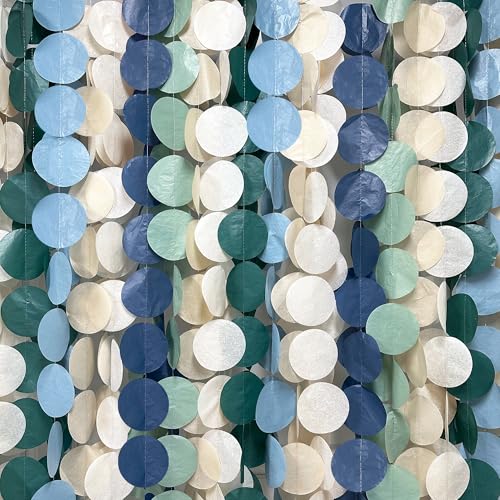 Image of 205 Ft Sage Green Dusty Blue Khaki Beige Circle Dot Backdrop Garland Tissue Paper Polka Dots Hanging Streamer for Birthday Wedding Silly Goose Themed Party Decorations Supplies