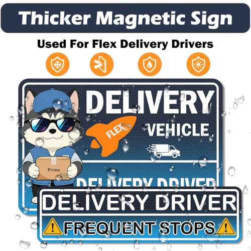 Image of 4 Pack Reflective Flex Delivery Driver Car Magnets,Heavy Duty Magnetic Delivery Signs,Professional Caution Frequent Stops Car Magnet Funny Decal Waterproof Magnetic Bumper Sticker - 30 Mil Thicknesses