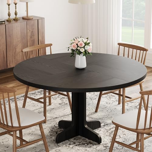 Table à manger ronde 120cm en bois massif,Dining table pour 4 à 6 Personnes,Piétement stable,Pieds ajustables,Jusqu'à 120 Kg,Table salle à manger moderne...
