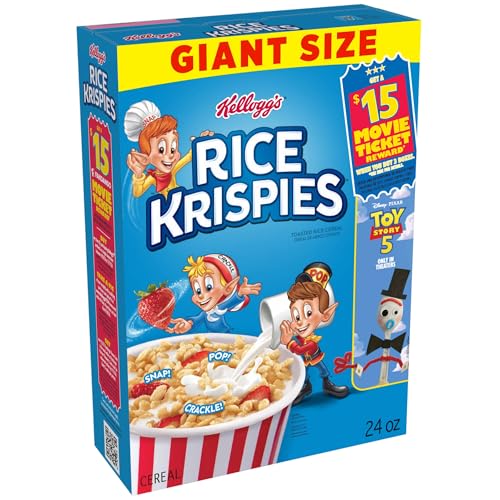 Kellogg's Rice Krispies Cold Breakfast Cereal, 8 Vitamins and Minerals, Rice Krispies Treats, Giant Size, Original, 24oz Box (1 Box)
